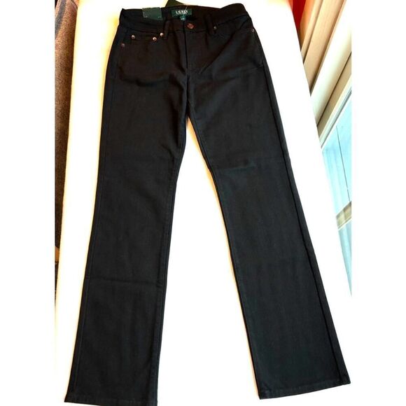 NWT Ralph Lauren Black Stretch Denim Pant Classic Straight Slimming Fit Sz 2/30 - Picture 1 of 8